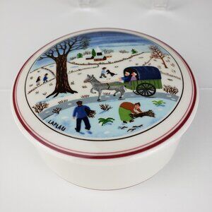 Villeroy & Boch Naif 3 " Porcelain Round Trinket Candy Box, Horse & Buggy Design